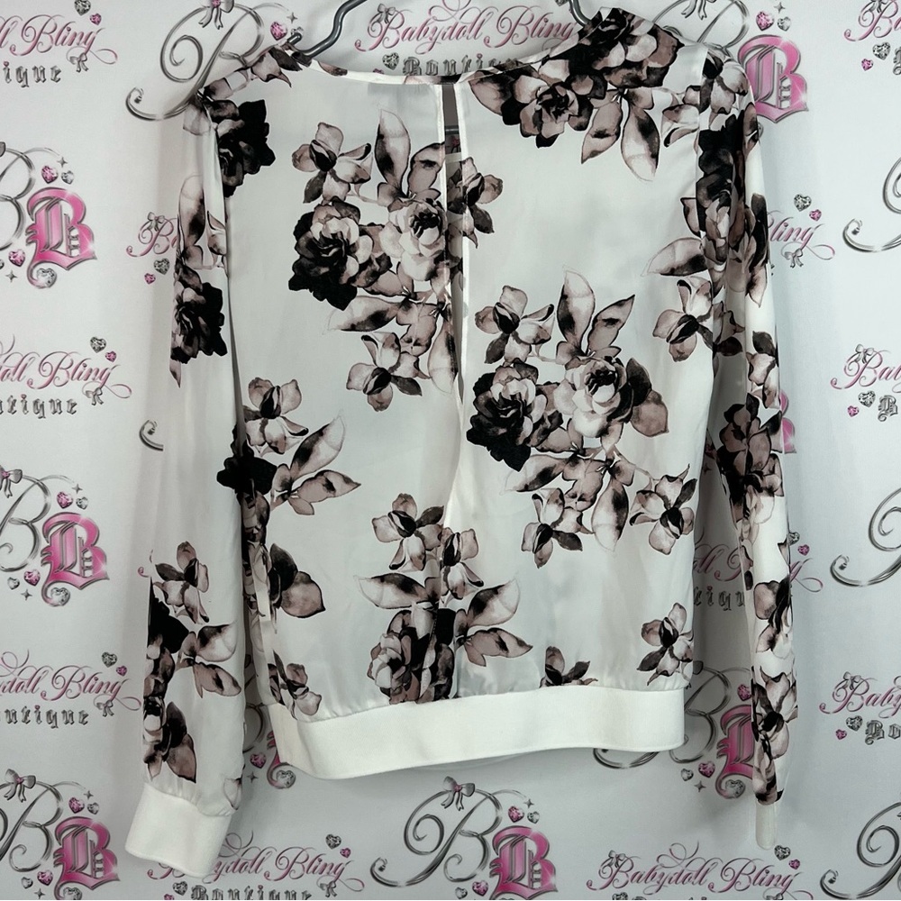 Dynamite top blouse long sleeve flowers roses floral Print Women's Top - Picture 2 of 9